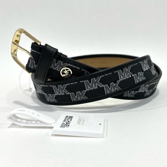 Michael Kors Signature MK print Black Cotton Waist Belt size Medium - Picture 1 of 7